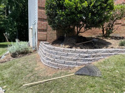 Rock Wall With Mulch Bed Front Yard Landscaping After